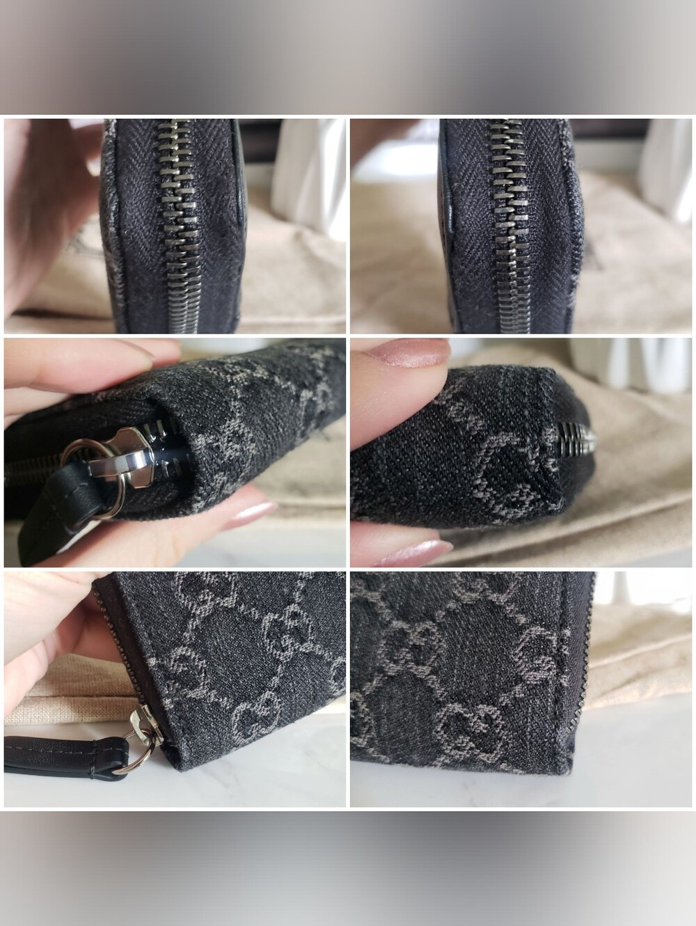 Authentic Pre-owned Gucci Petite Marmont Black Denim & Leather Zip Around Wallet - Picture 11 of 13
